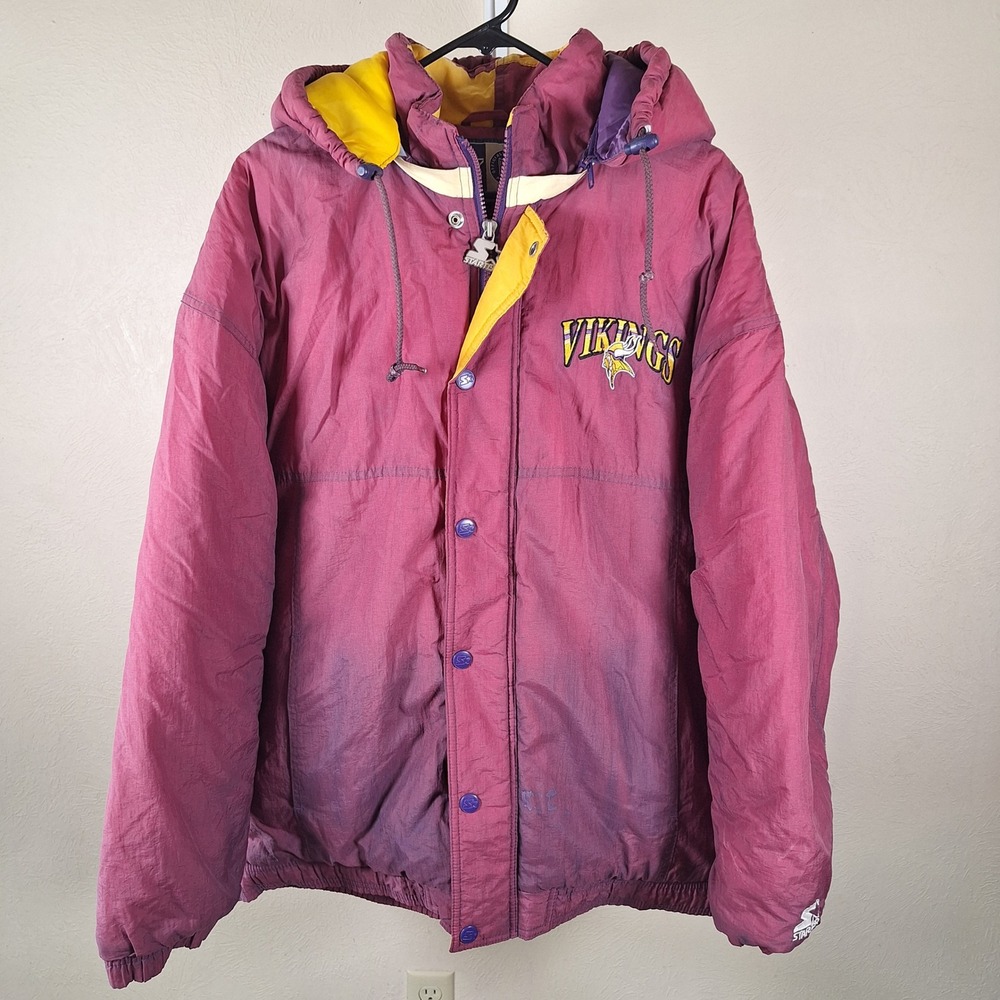 Minnesota Vikings Starter Vintage Back Patch Faded Rain Coat Jacked Hood Large